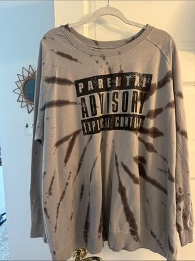 Parental Advisory Tie-Dye Crewneck Sweatshirt for Kids - Gray & Brown